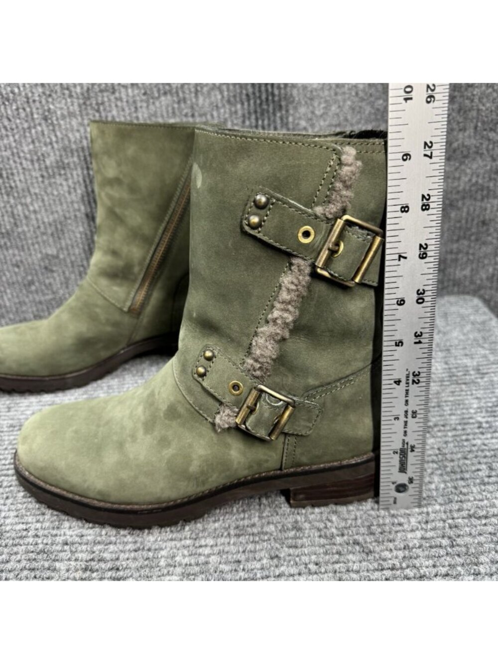 UGG Niels Suede Boots Womens 9.5 Green Moto Biker Water Resistant Fleece 1018607 - Picture 12 of 13